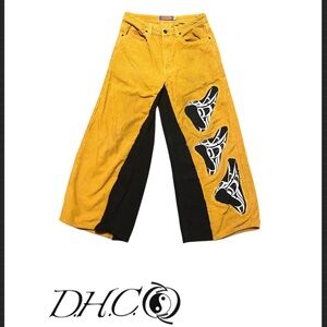 Men's Yellow Corduroy Pants with Black Accents